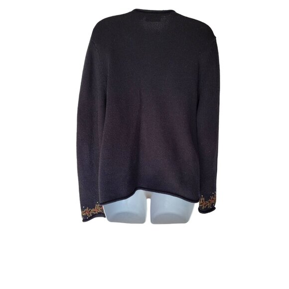 Croft & Barrow Cardigan Sweater S Womens Embroidered Black Full Zip Ramie Acryli - Picture 8 of 12